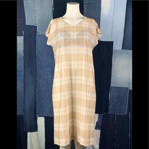 Vintage Summer Dress Lightweight Plaid V-Neck Short Sleeve MIDI Sz M